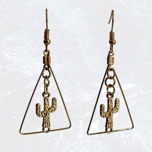 Gold Cactus Triangle Earrings